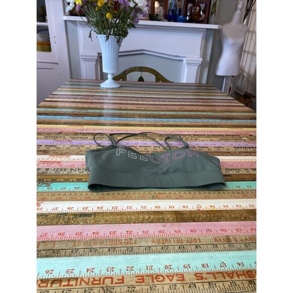 Peloton Sports Bra Women's Size XS Olive Green Pink Lettering - Picture 2 of 7